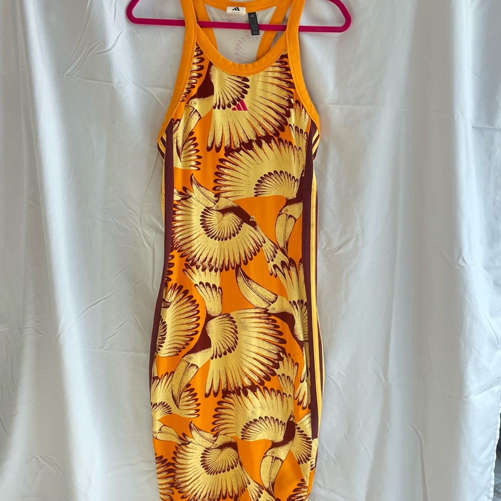 FARM Rio Orange and Yellow Bird Print Mini Dress